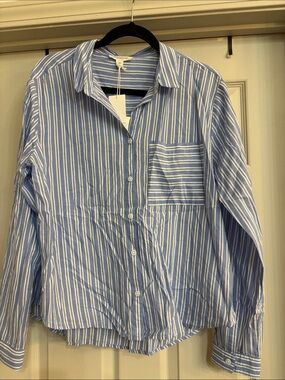 Beach Lunch Lounge Blue Striped Button Up Shirt. NWT